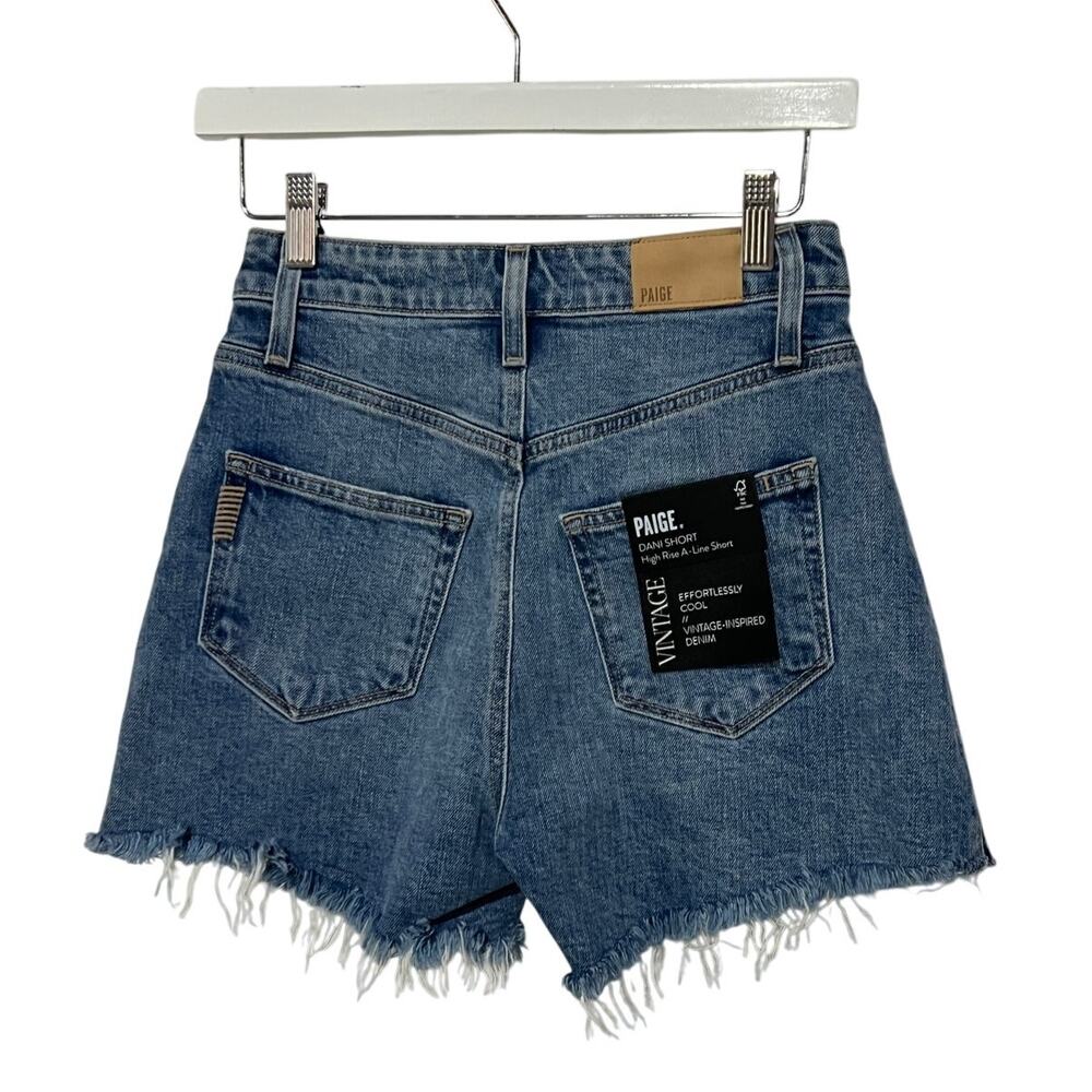 PAIGE DENIM WOMENS SIZE 24 DANI HIGH-RISE A-LINE RAW HEM SHORT LEELA BLUE NEW - Picture 5 of 15